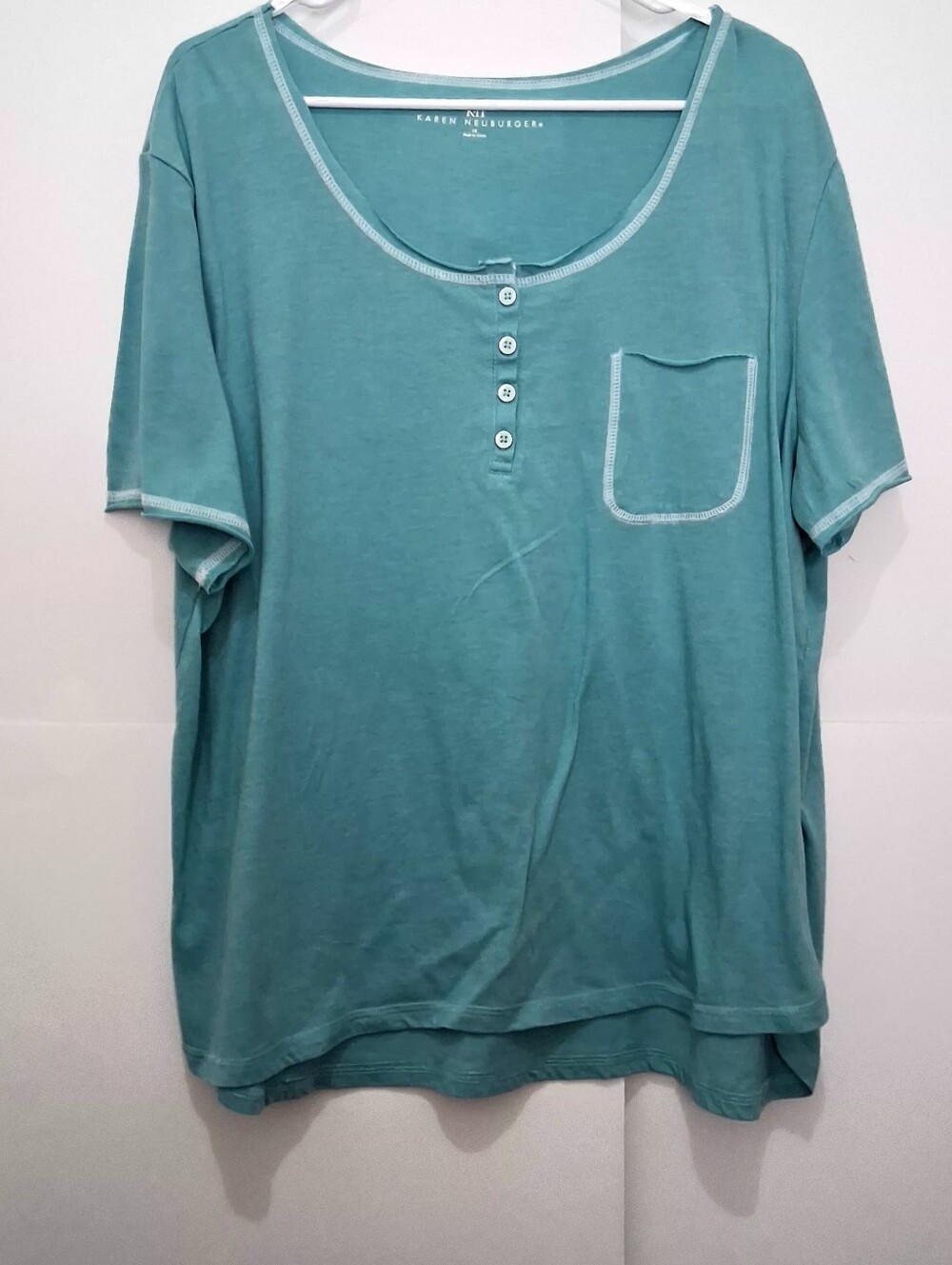KAREN NEUBURGER Green Mint Scoop-Neck Tee Top Size 1X